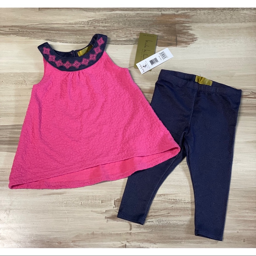 NWT Nicole Miller Baby Tank Top & Pants Set Pink & Blue Size 12 Months